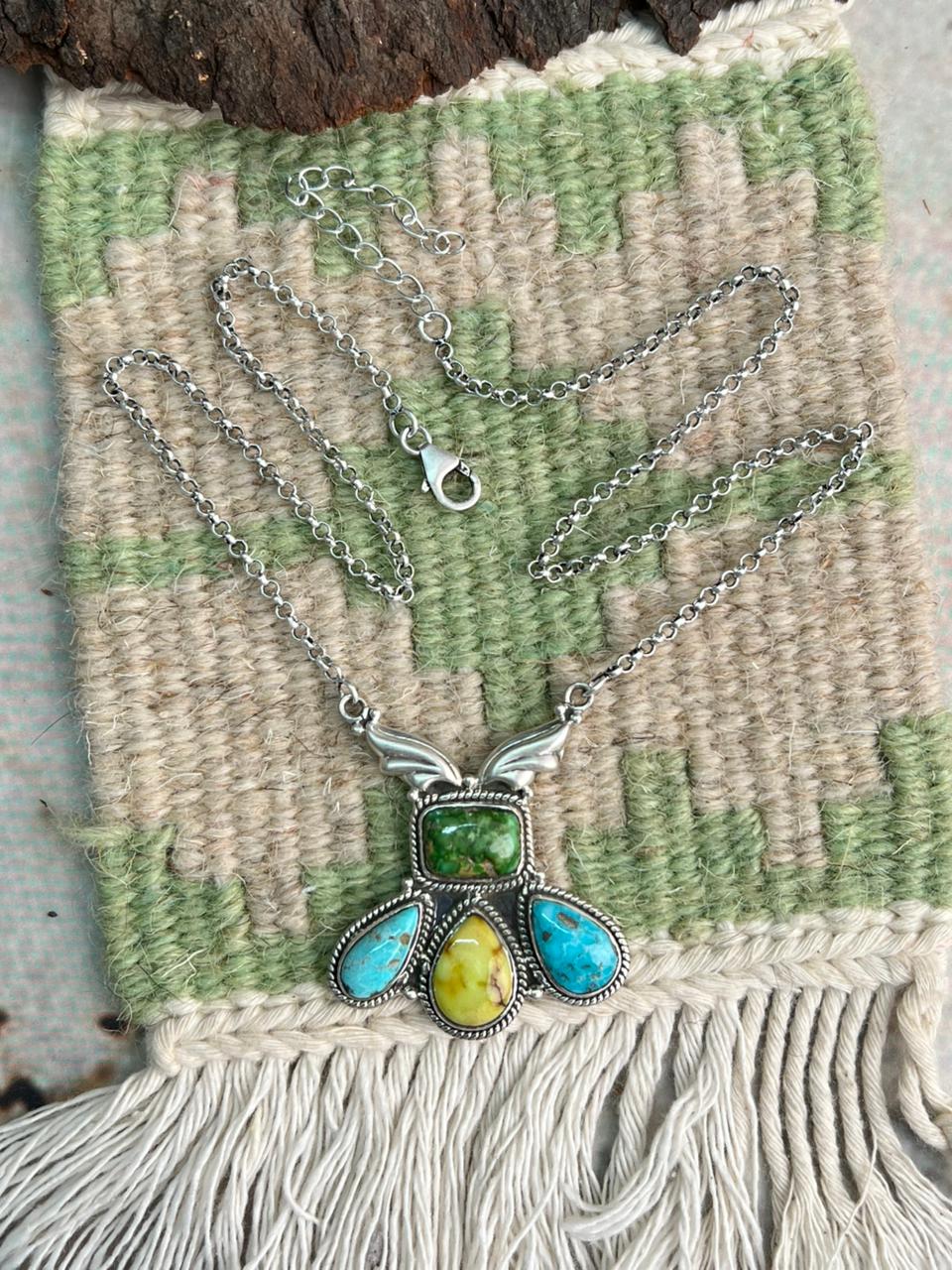 Handmade Sterling Silver Sonoran with White Water, Palomino Turquoise Necklace "Signed Nizhoni"