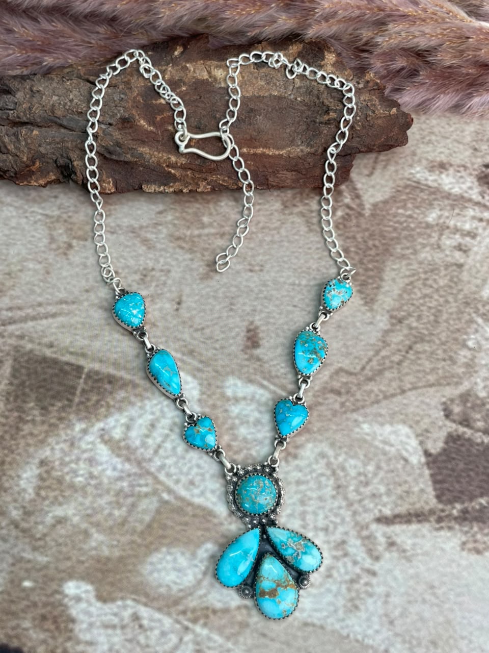 Handmade Sterling Silver Sierra Bella Turquoise Necklace Signed Nizhoni