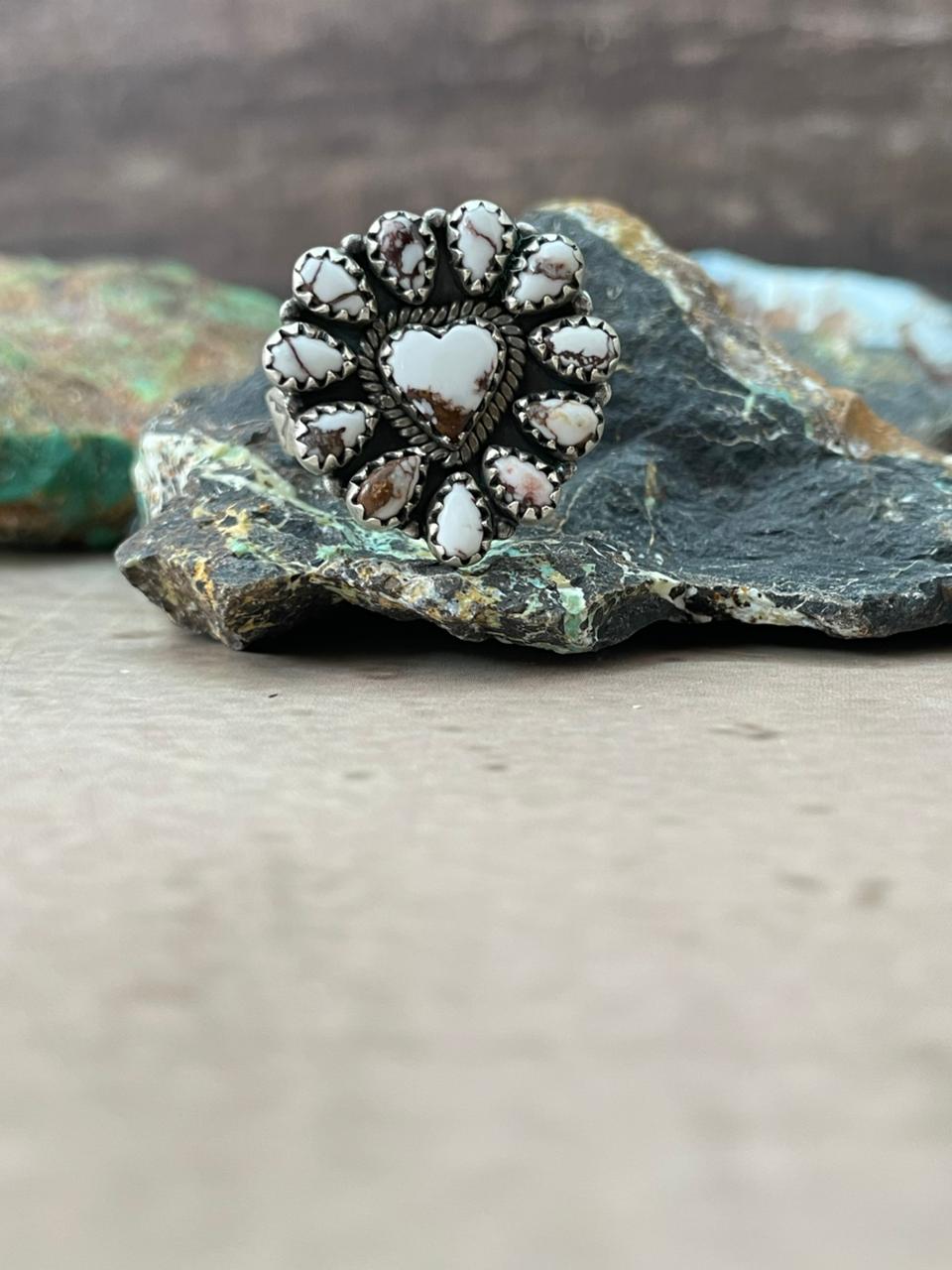 Handmade Sterling Silver Wildhorse Magnesite Adjustable Ring "Signed Nizhoni"