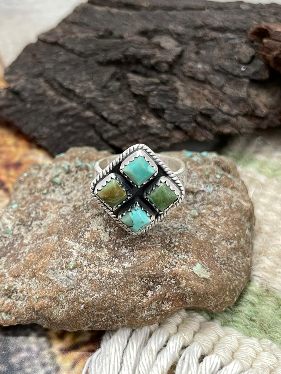 Handmade Sterling Silver Kingman Turquoise Adjustable Ring "Signed Nizhoni"