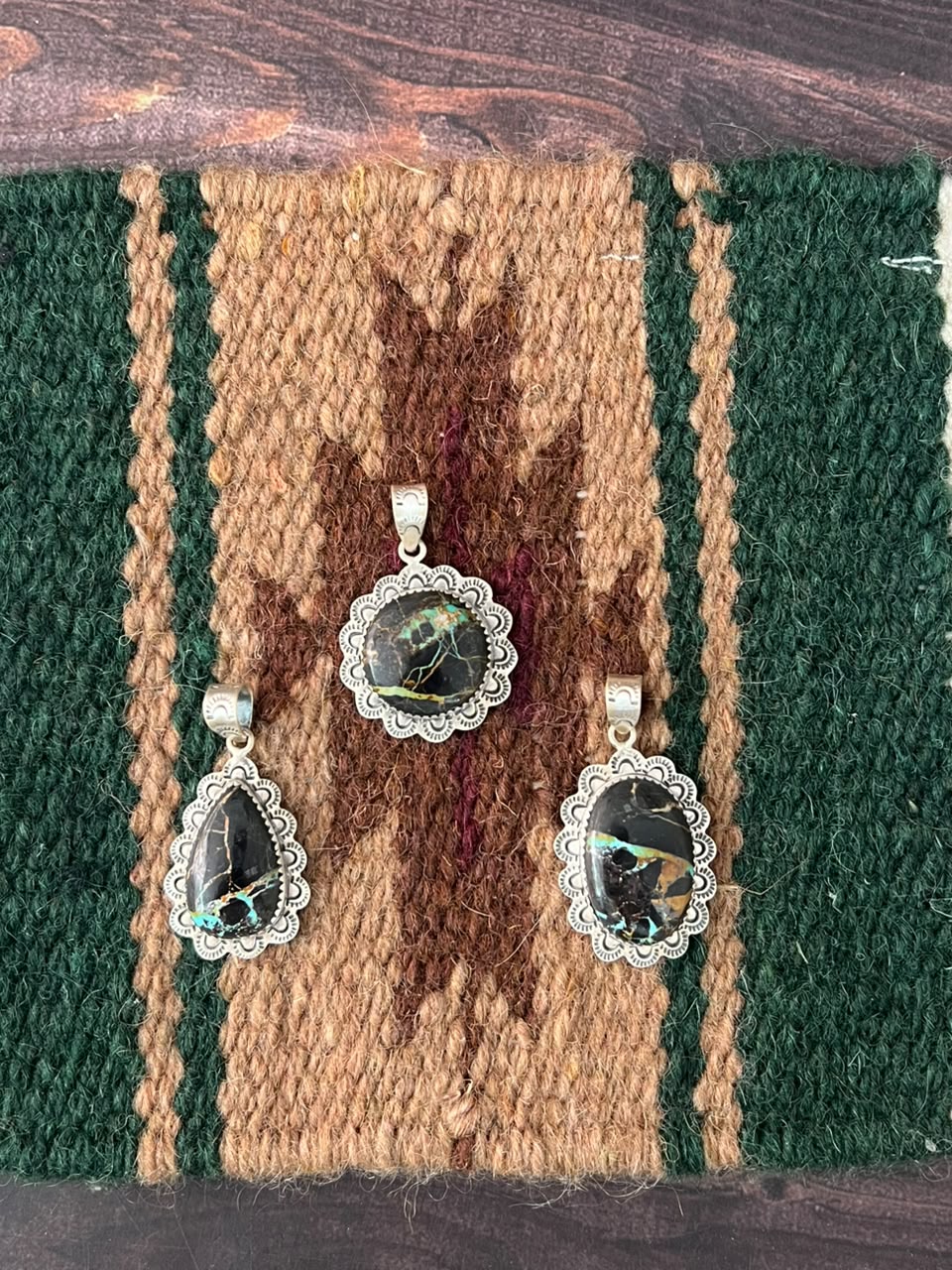 Handmade Sterling Silver Blackjack Turquoise Collection: Pendant Signed Nizhoni