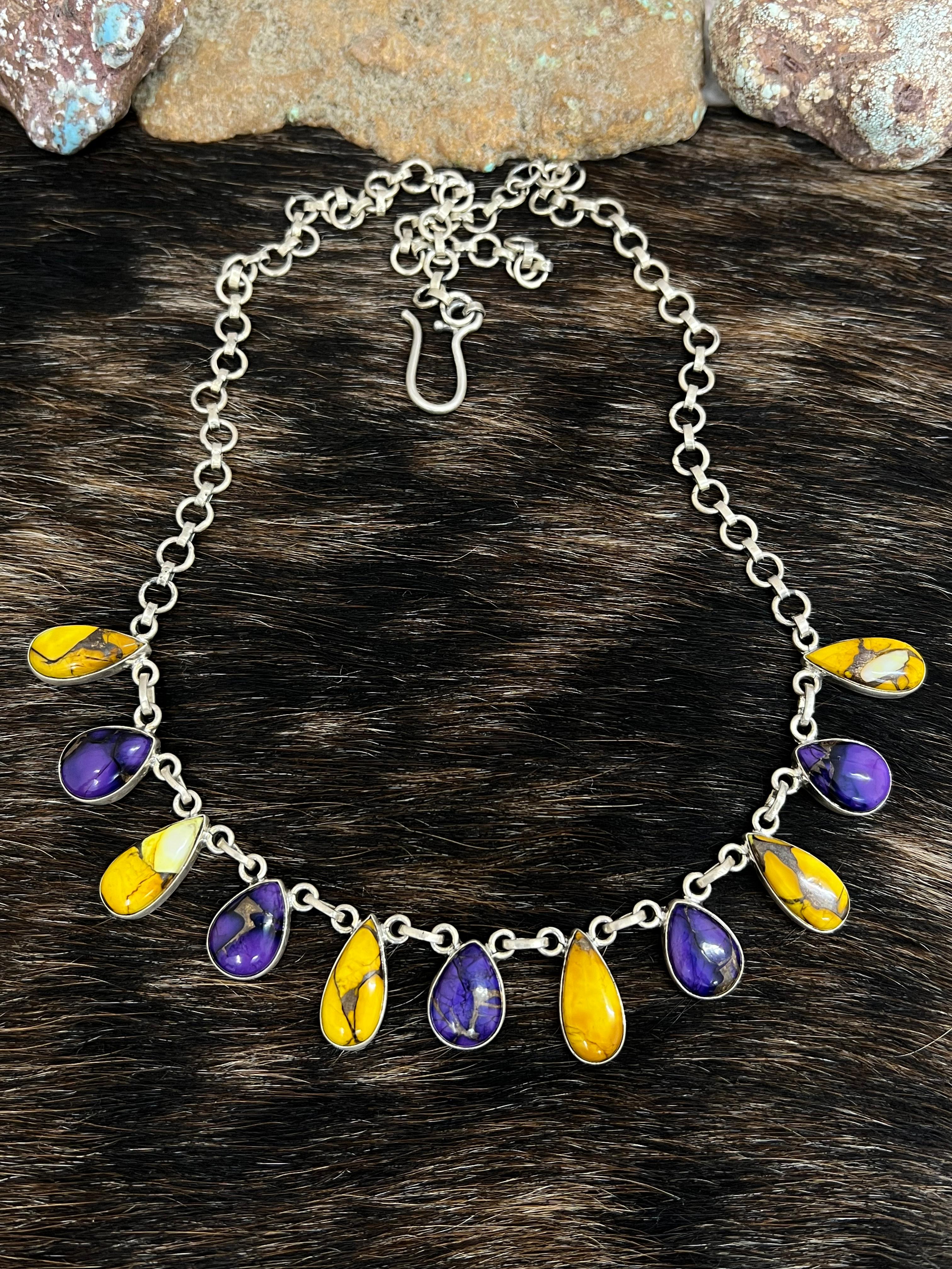 Handmade Sterling Silver Grape Dahlia, Honey Dahlia Necklace with Signed Nizhoni