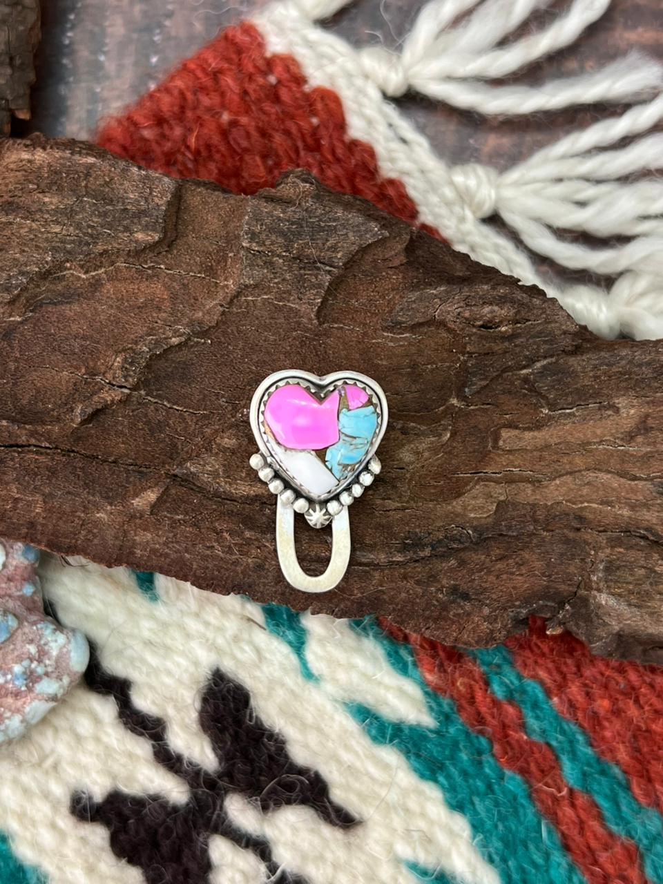 Handmade Sterling Silver Cotton Candy Purse Key Clip "Signed Nizhoni"