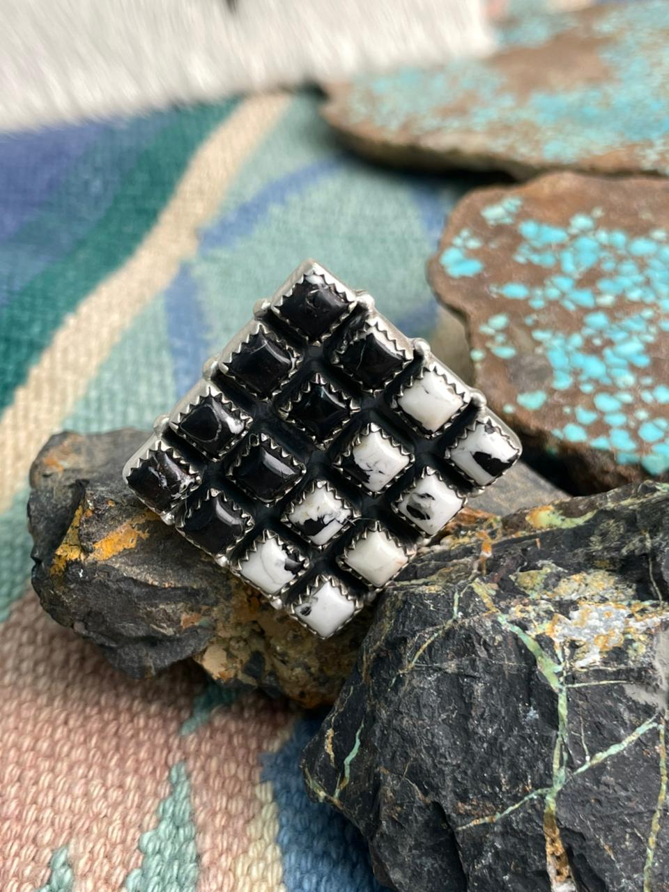 Handmade Sterling Silver White Buffalo Adjustable Ring "Signed Nizhoni"