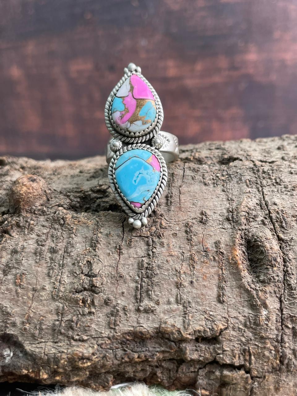 Handmade Sterling Silver Cotton Candy Adjustable Ring "Signed Nizhoni"