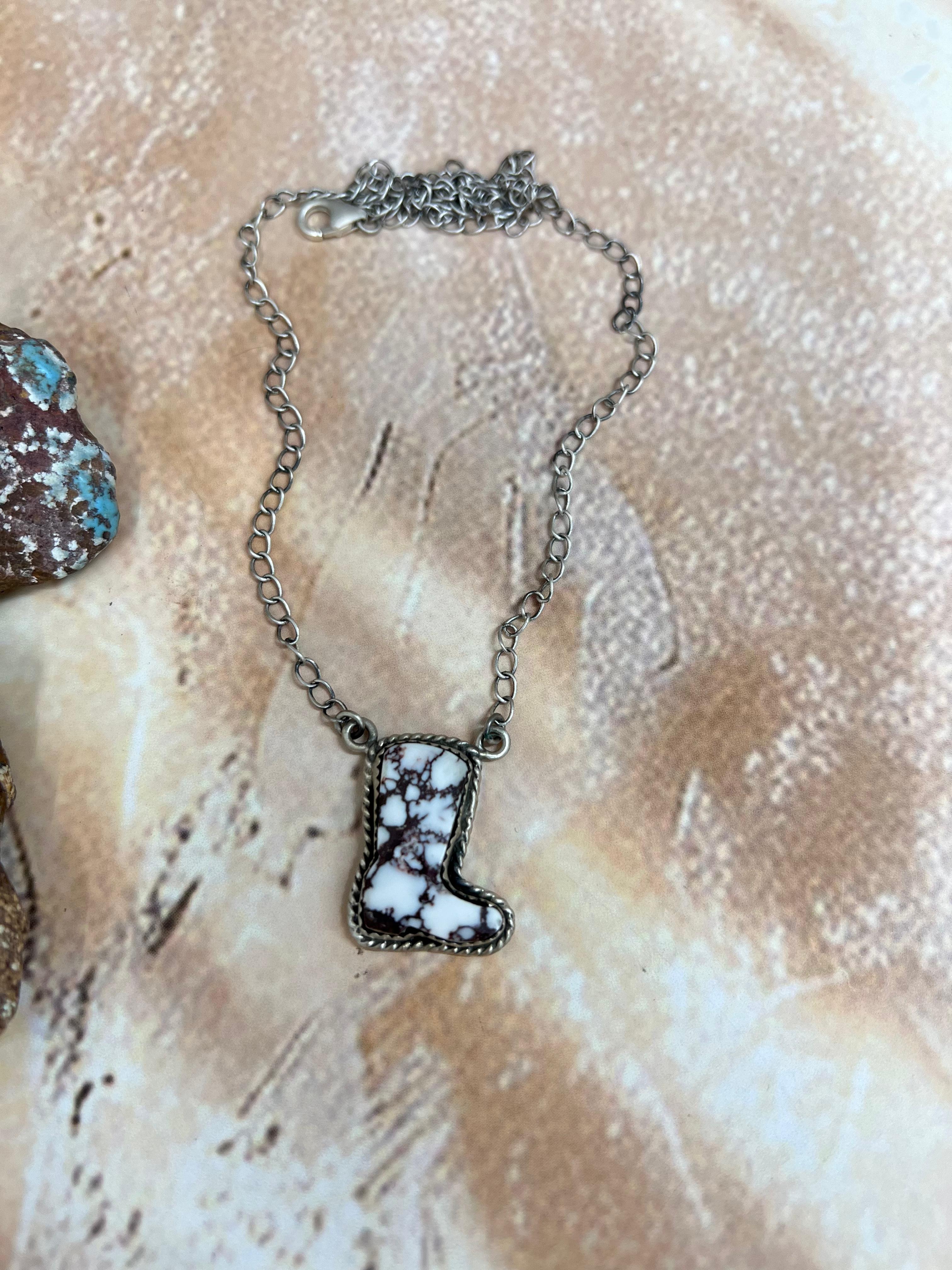 Handmade Sterling Silver Wild Horse Shoe Necklace with Signed Nizhoni