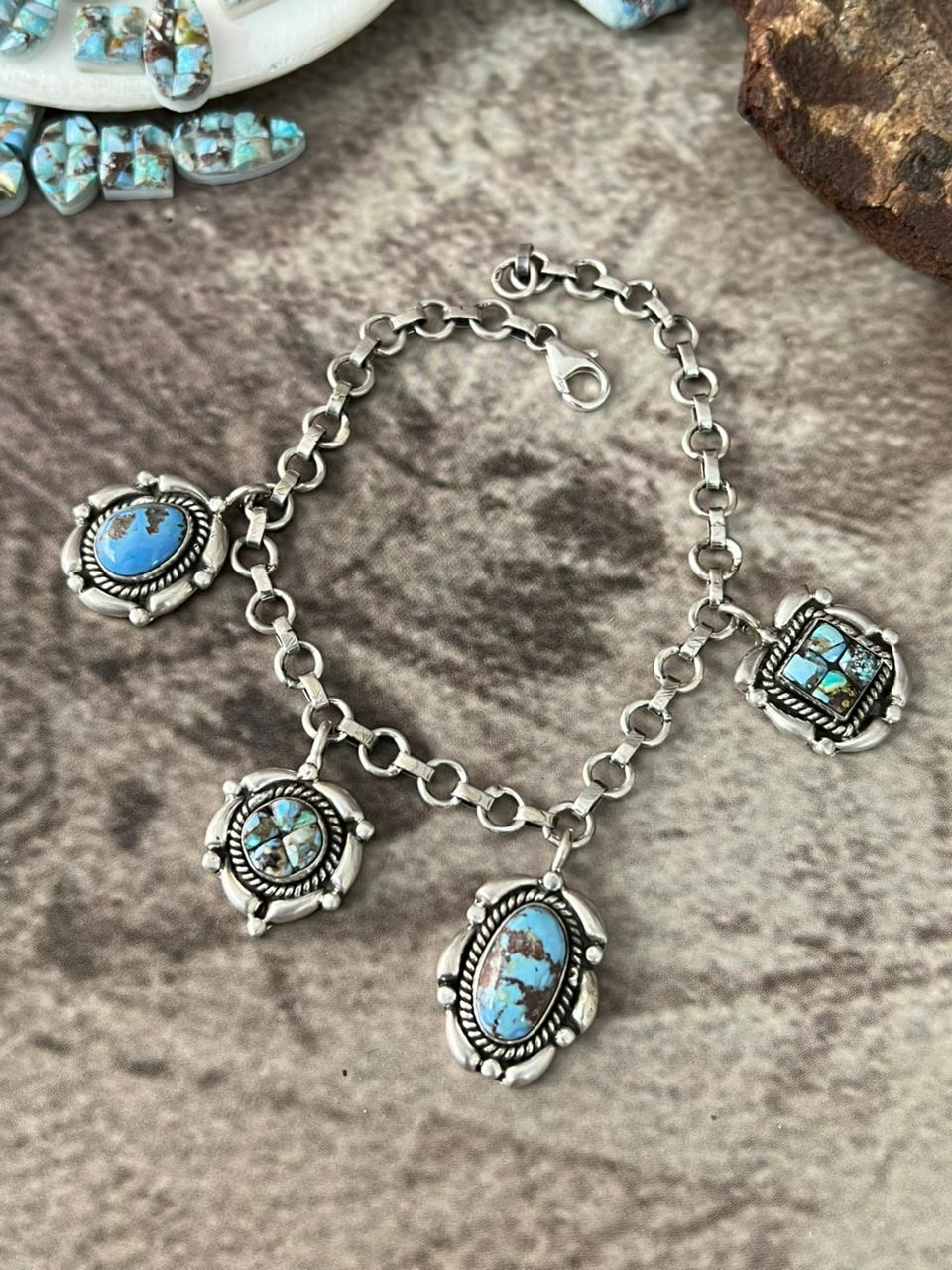 Handmade Sterling Silver Golden Hills Turquoise Cobble Collection Bracelet "Signed Nizhoni"