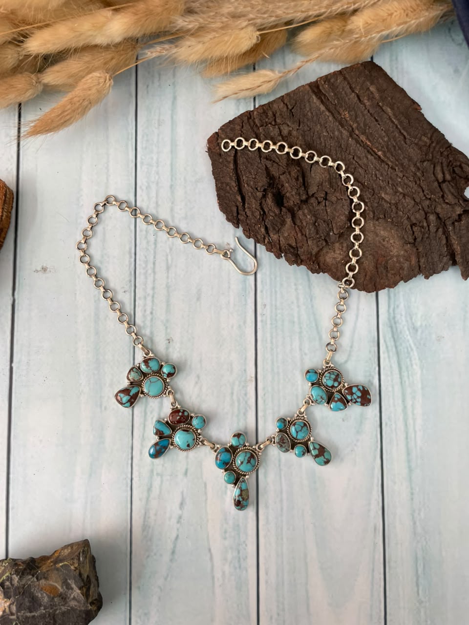 Handmade Sterling Silver Egyptian Turquoise Collection: Necklace Signed Nizhoni