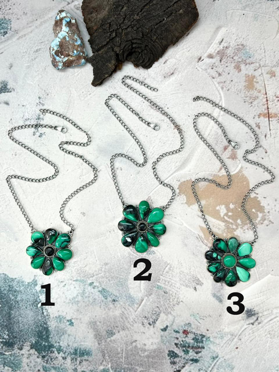 Handmade Sterling Silver Emerald Rose Necklace "Signed Nizhoni"