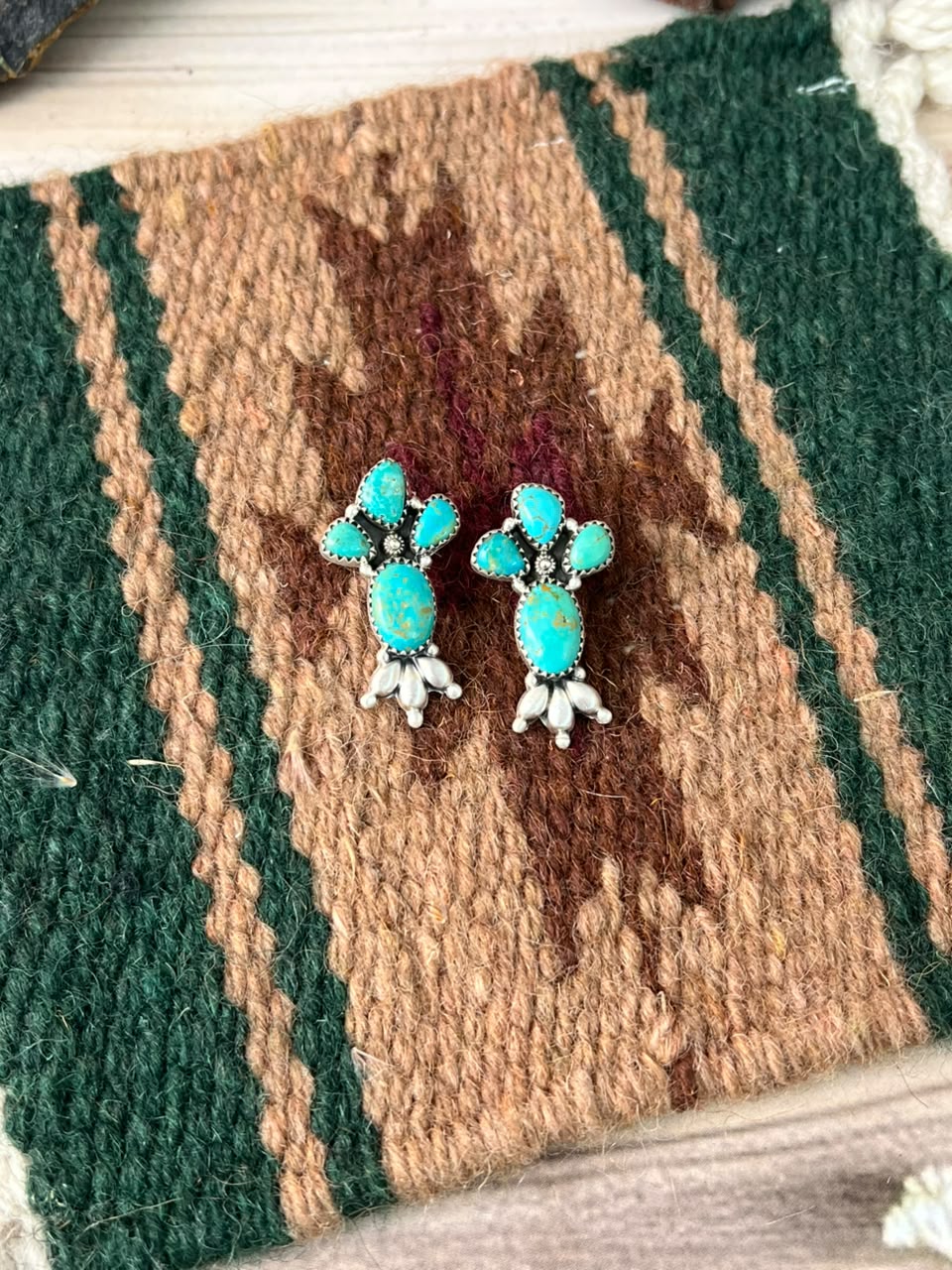 Handmade Sterling Silver Santa Maria Turquoise Post Studs Earrings Signed Nizhoni
