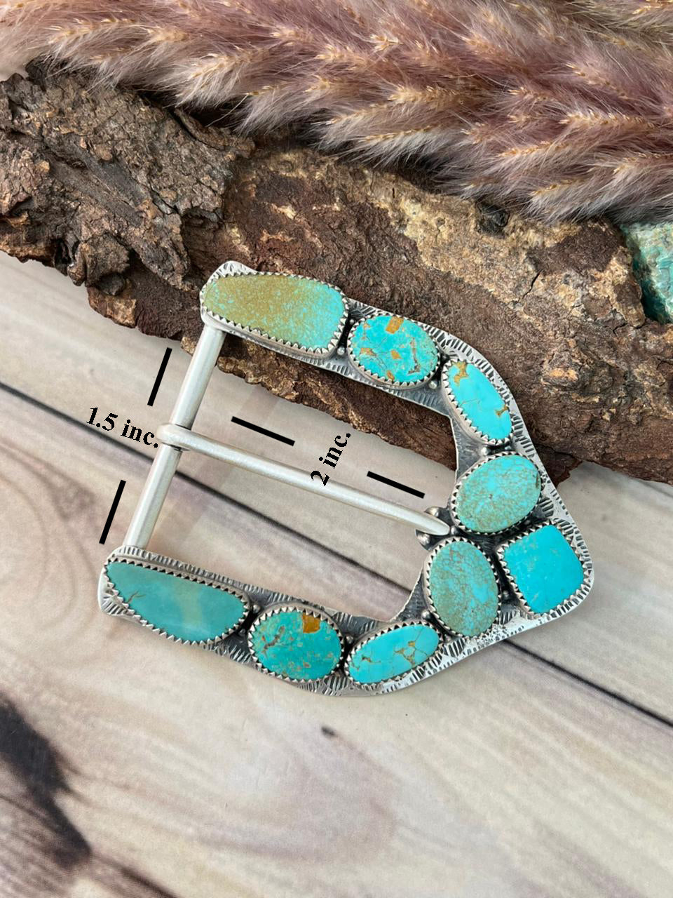 Handmade Sterling Silver Green Kingman Turquoise Collection: Belt Buckle Signed Nizhoni