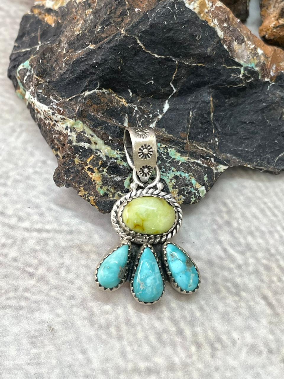 Handmade Sterling Silver Palomino with White Water Pendant "Signed Nizhoni"