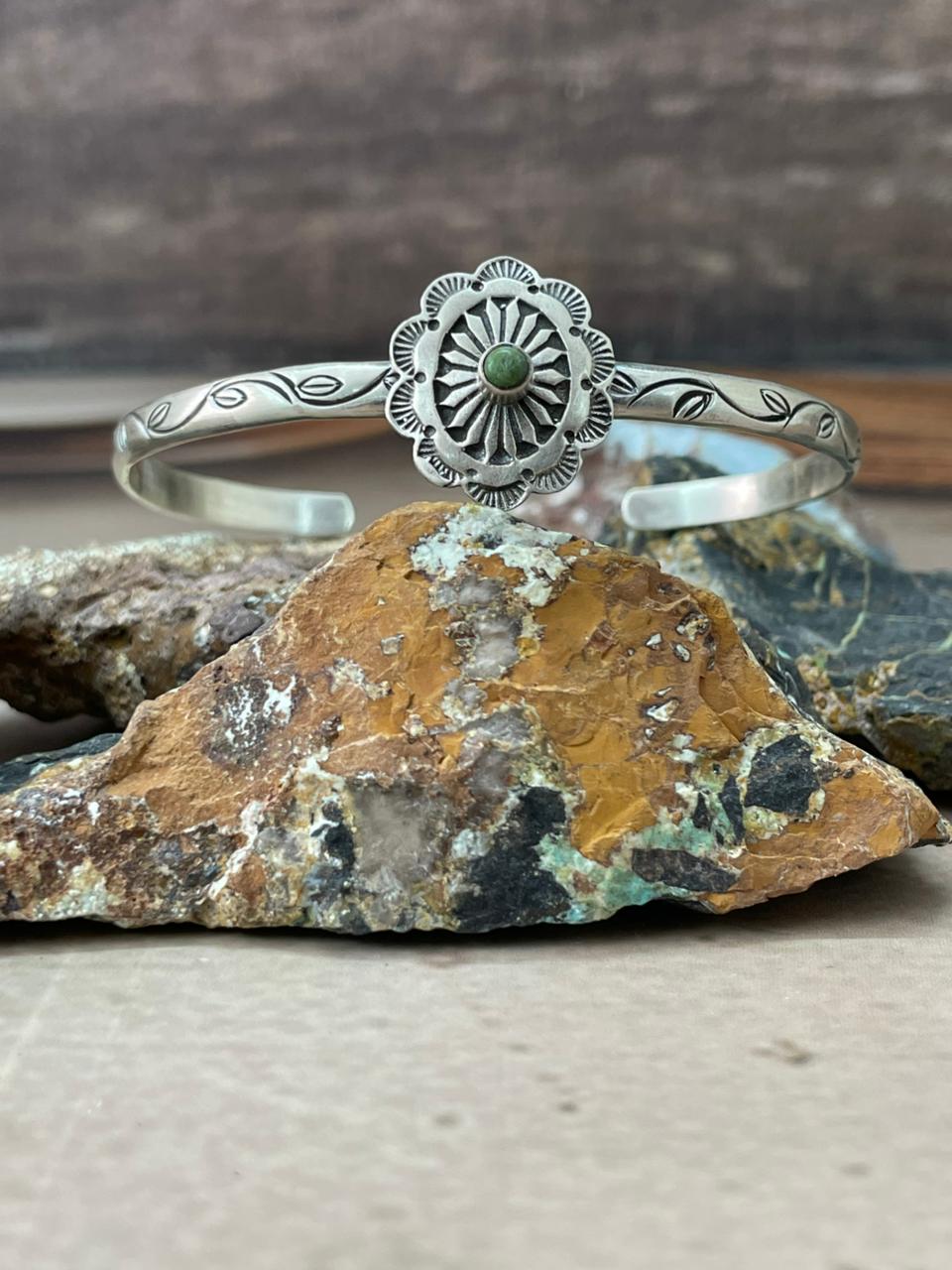 Handmade Sterling Silver Kingman Turquoise Cuff Bracelet "Signed Nizhoni"