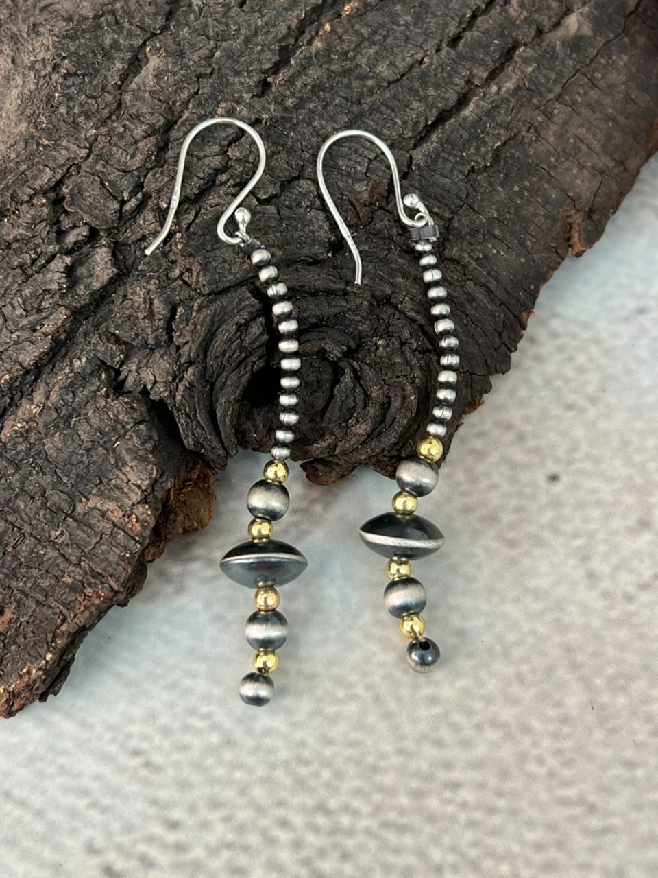 Handmade Sterling Silver Shiny Golden Hook Dangle Beaded Earrings