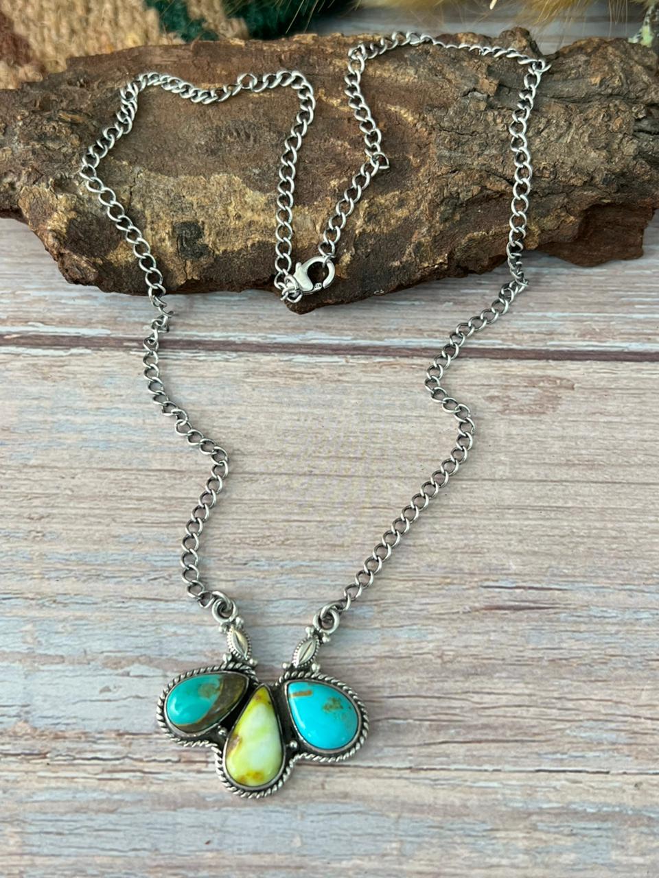 Handmade Sterling Silver Santa Maria with Palomino Necklace "Signed Nizhoni"