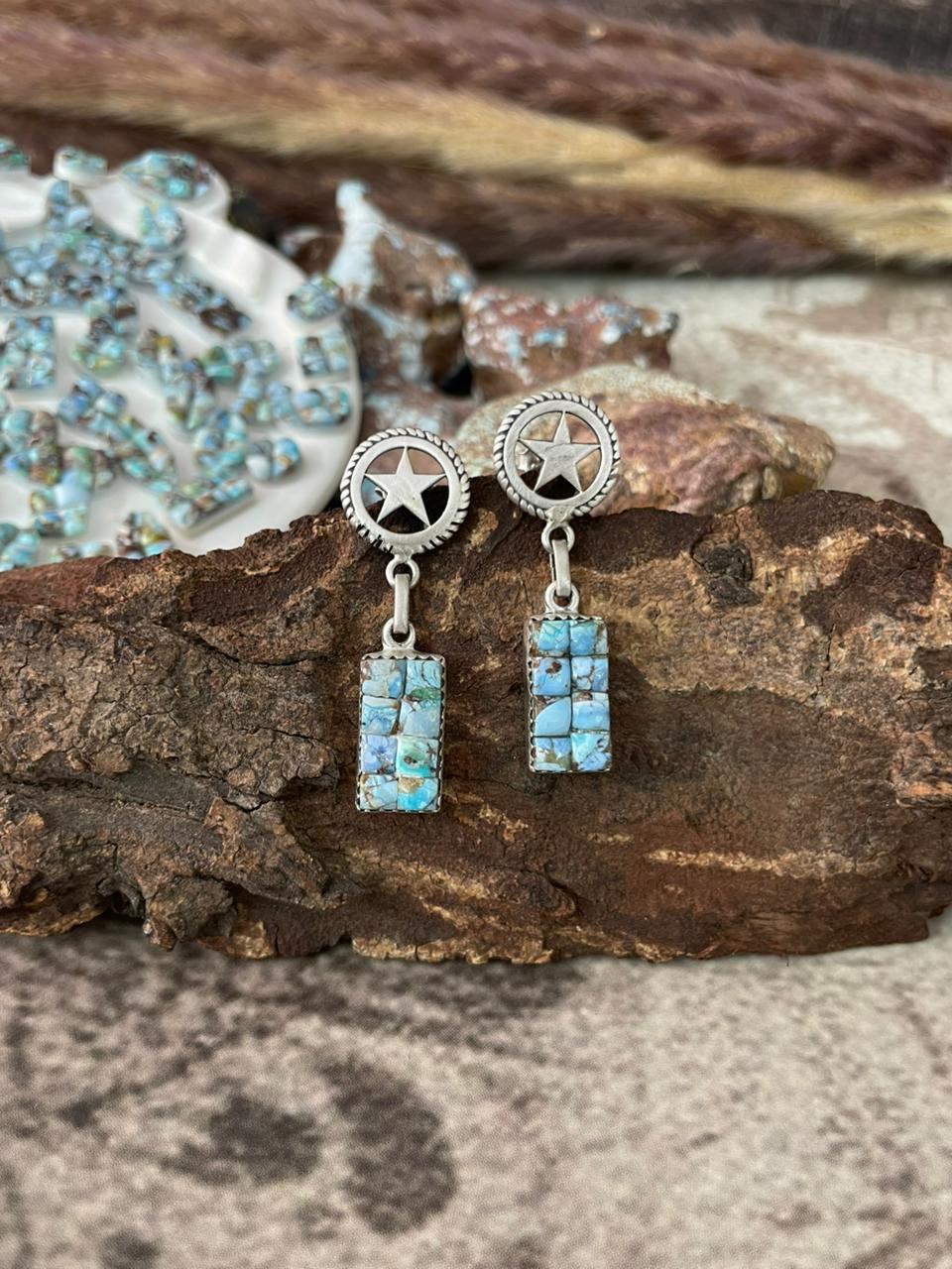 Handmade Sterling Silver Golden Hills Cobble Collection Post Dangle Earrings "Signed Nizhoni"