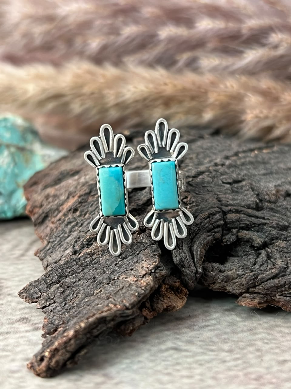 Handmade Sterling Silver Kingman Turquoise Adjustable Ring Signed Nizhoni