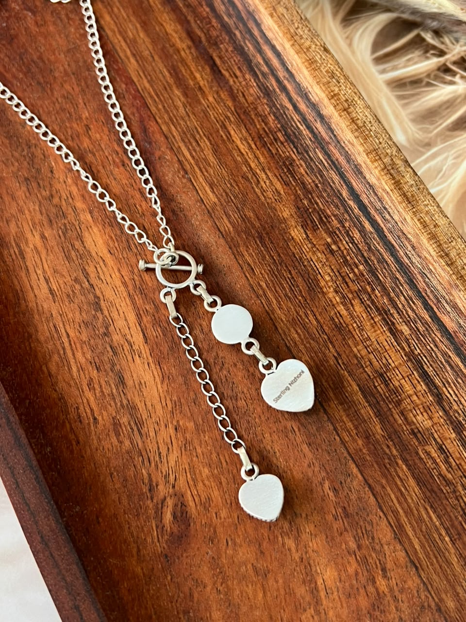 Handmade Sterling Silver Kingman Turquoise Heart Lariat Necklace Signed Nizhoni