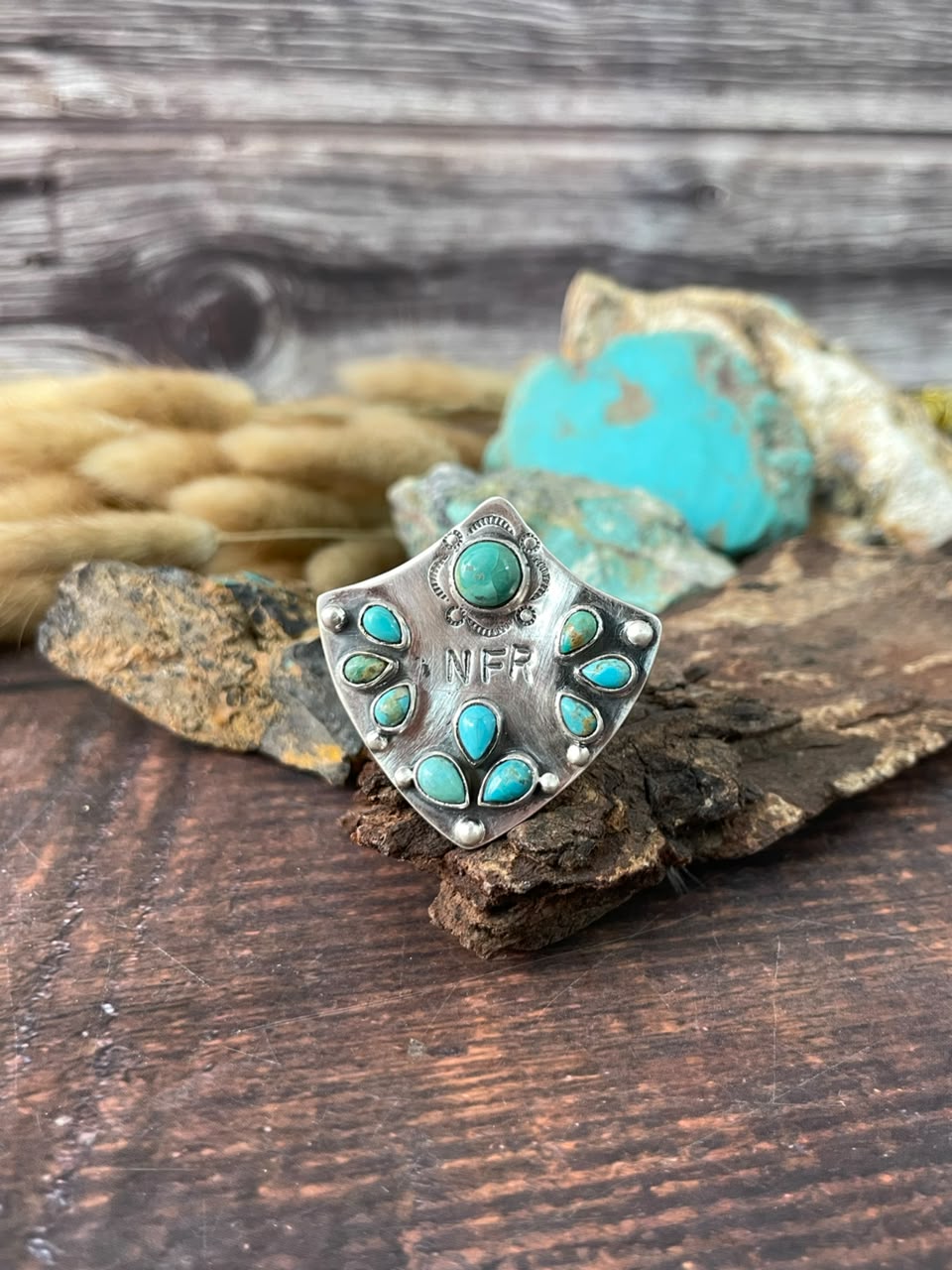 Handmade Sterling Silver Kingman Turquoise NFR Collection: Adjustable Ring Signed Nizhoni