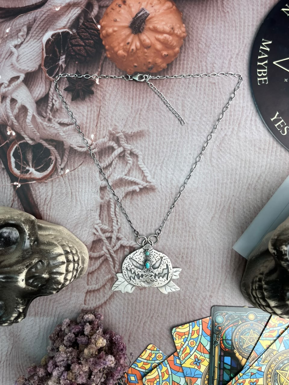 Handmade Sterling Silver Kingman Turquoise Halloween Collection: Necklace Signed Nizhoni