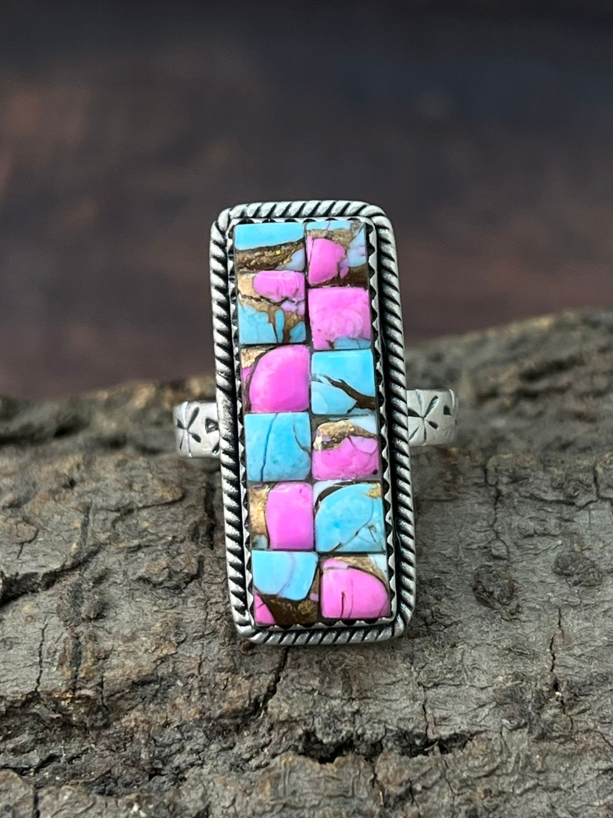 Handmade Sterling Silver Cotton Candy Bar Adjustable Ring "Signed Nizhoni"