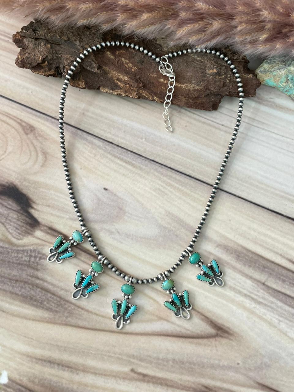 Handmade Sterling Silver Kingman Turquoise Beaded Necklace Signed Nizhoni