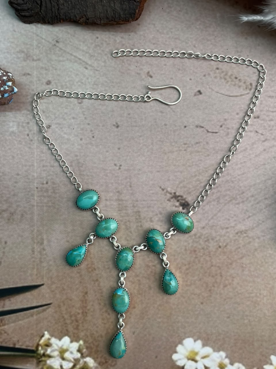 Handmade Sterling Silver Kingman Turquoise Choker Necklace Signed Nizhoni