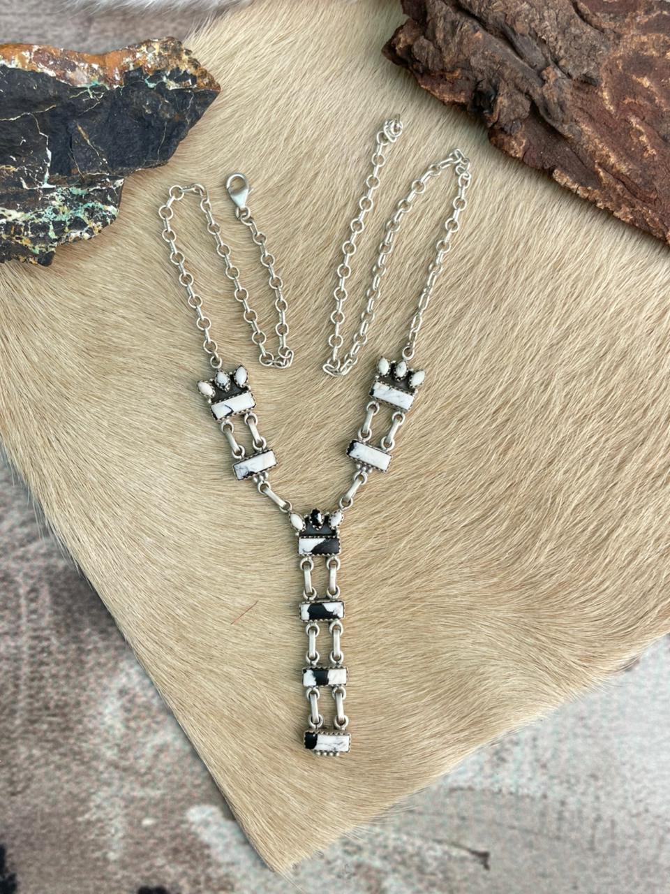 Handmade Sterling Silver White Buffalo Drop Necklace "Signed Nizhoni"