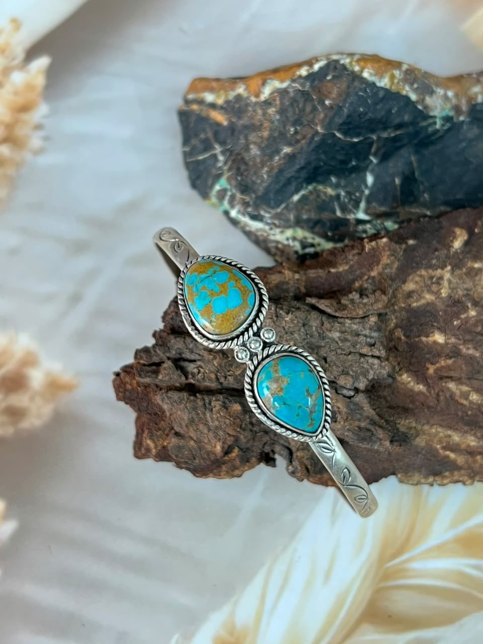 Handmade Sterling Silver Santa Maria Turquoise Cuff Bracelet Signed Nizhoni