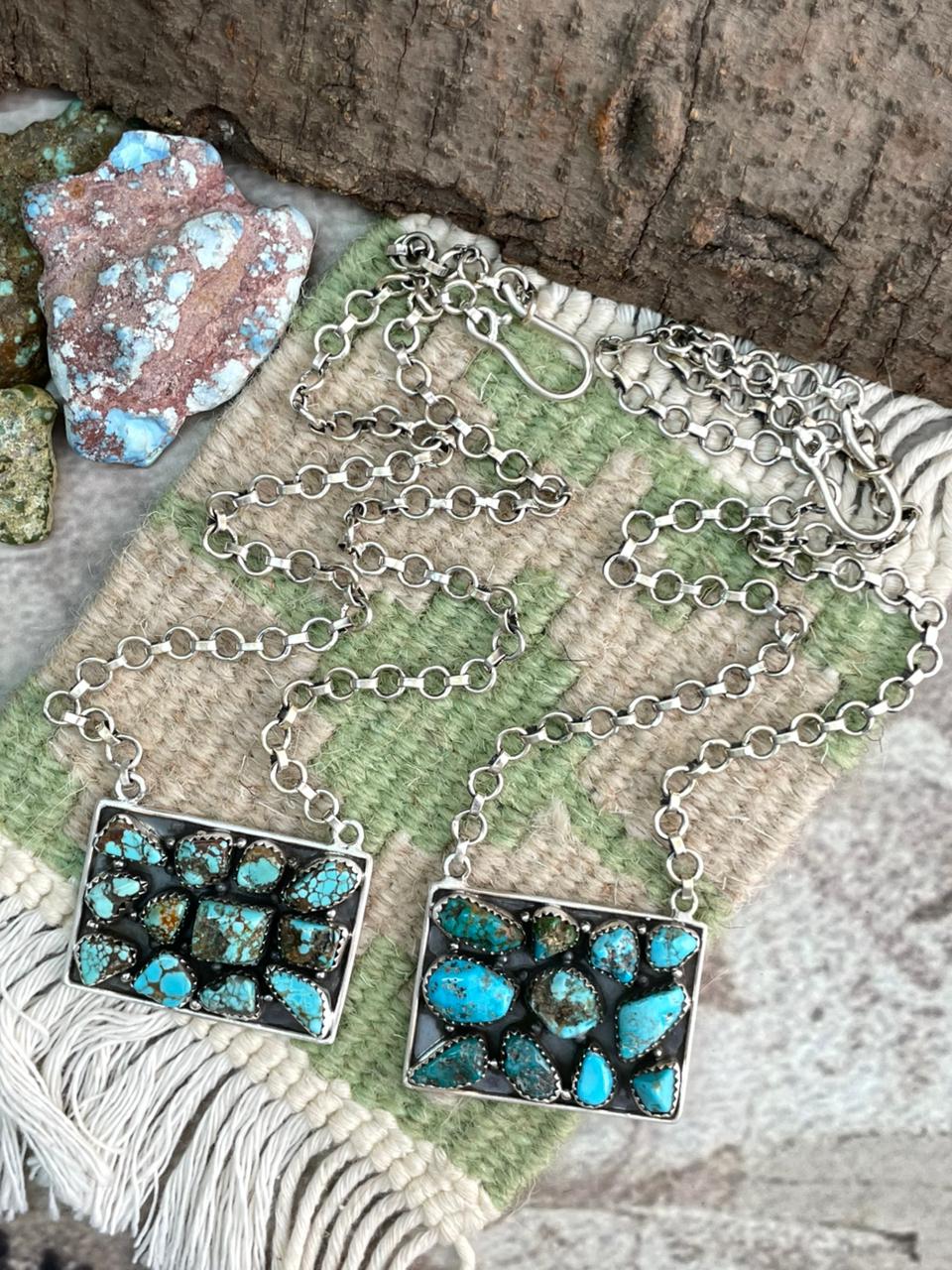 Handmade Sterling Silver Blue Bird Turquoise, Number 8 Turquoise Necklace "Signed Nizhoni"