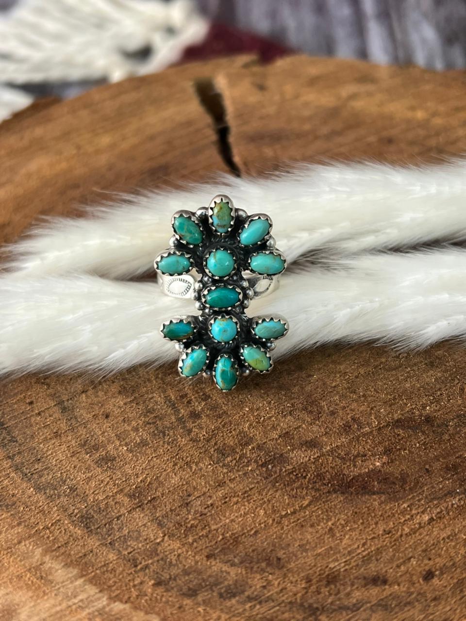 Handmade Sterling Silver Kingman Turquoise Adjustable Ring "Signed Nizhoni"