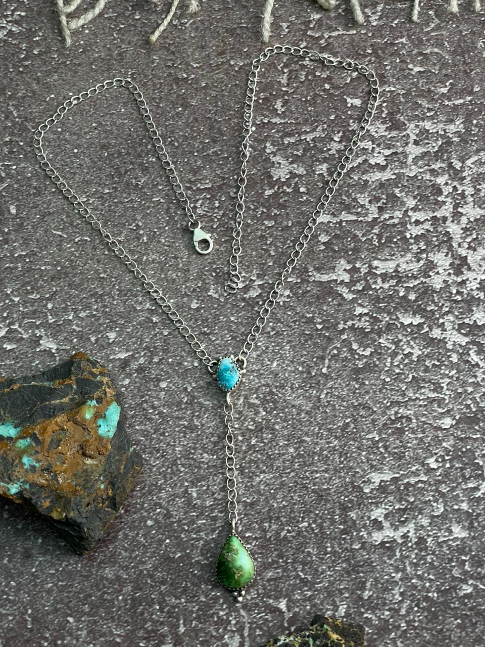 Handmade Sterling Silver Sonoran with White Water Turquoise Necklace "Signed Nizhoni"