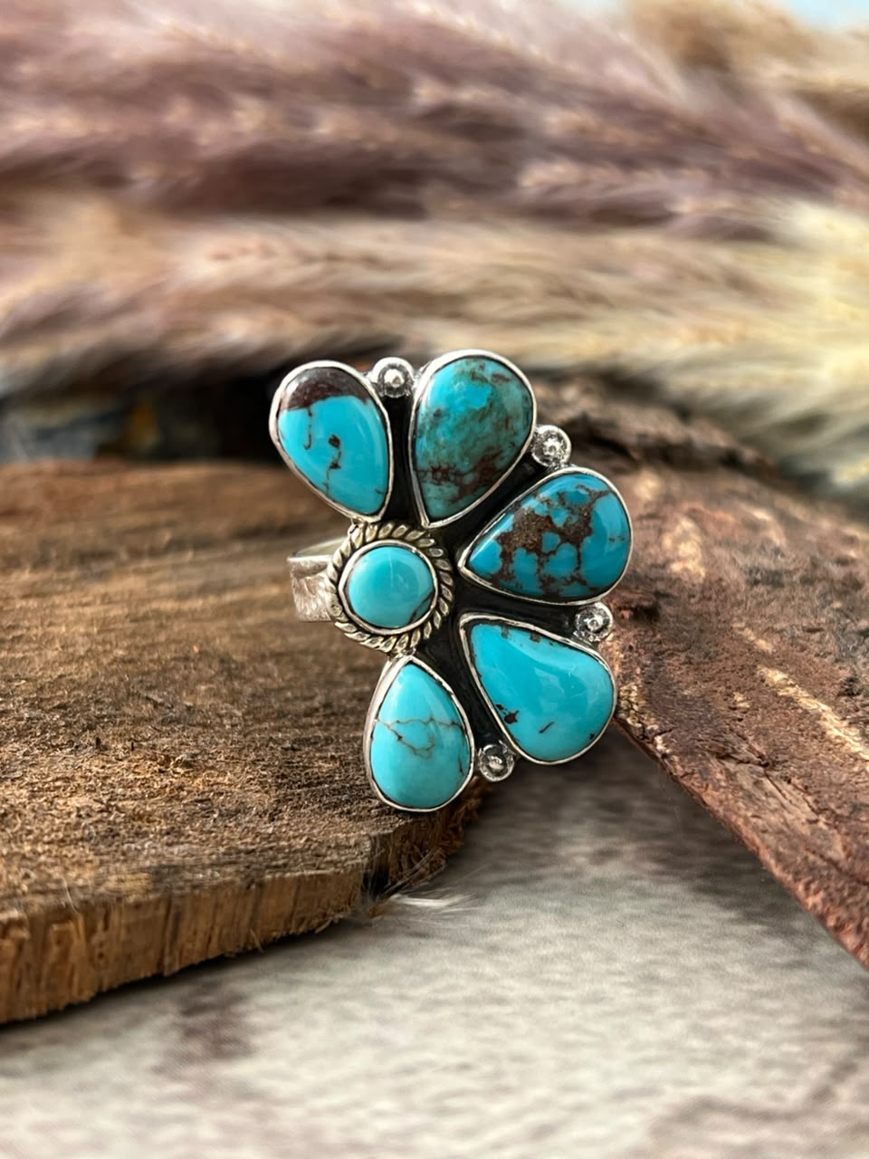 Handmade Sterling Silver Egyptian Turquoise Adjustable Ring Signed Nizhoni