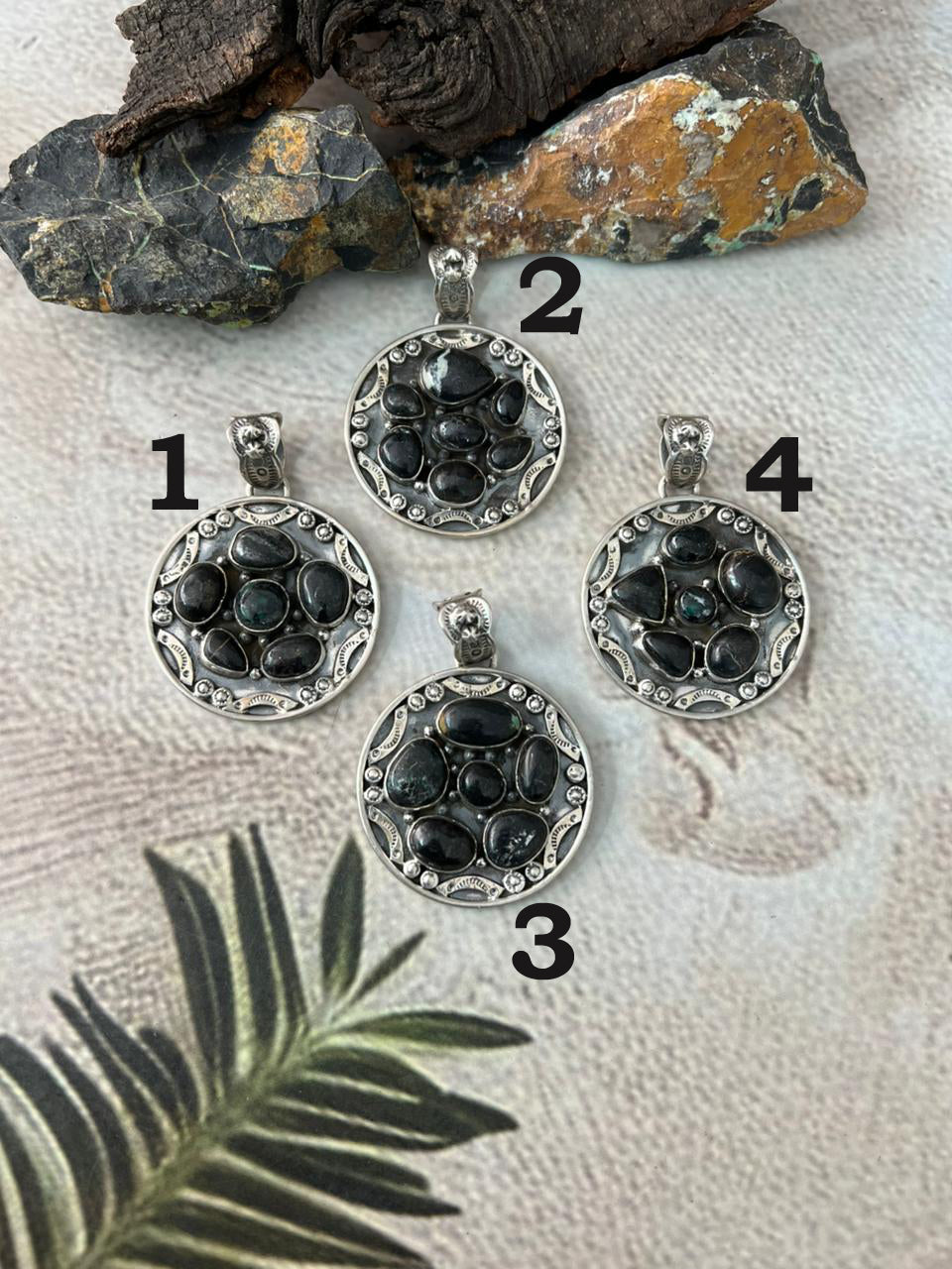 Handmade Sterling Silver Blackjack Turquoise Pendant "Signed Nizhoni"