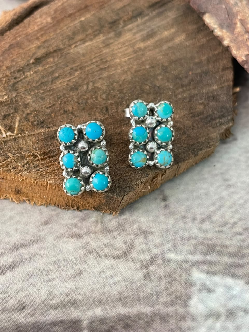 Handmade Sterling Silver Kingman Turquoise Post Studs Bar Earrings Signed Nizhoni