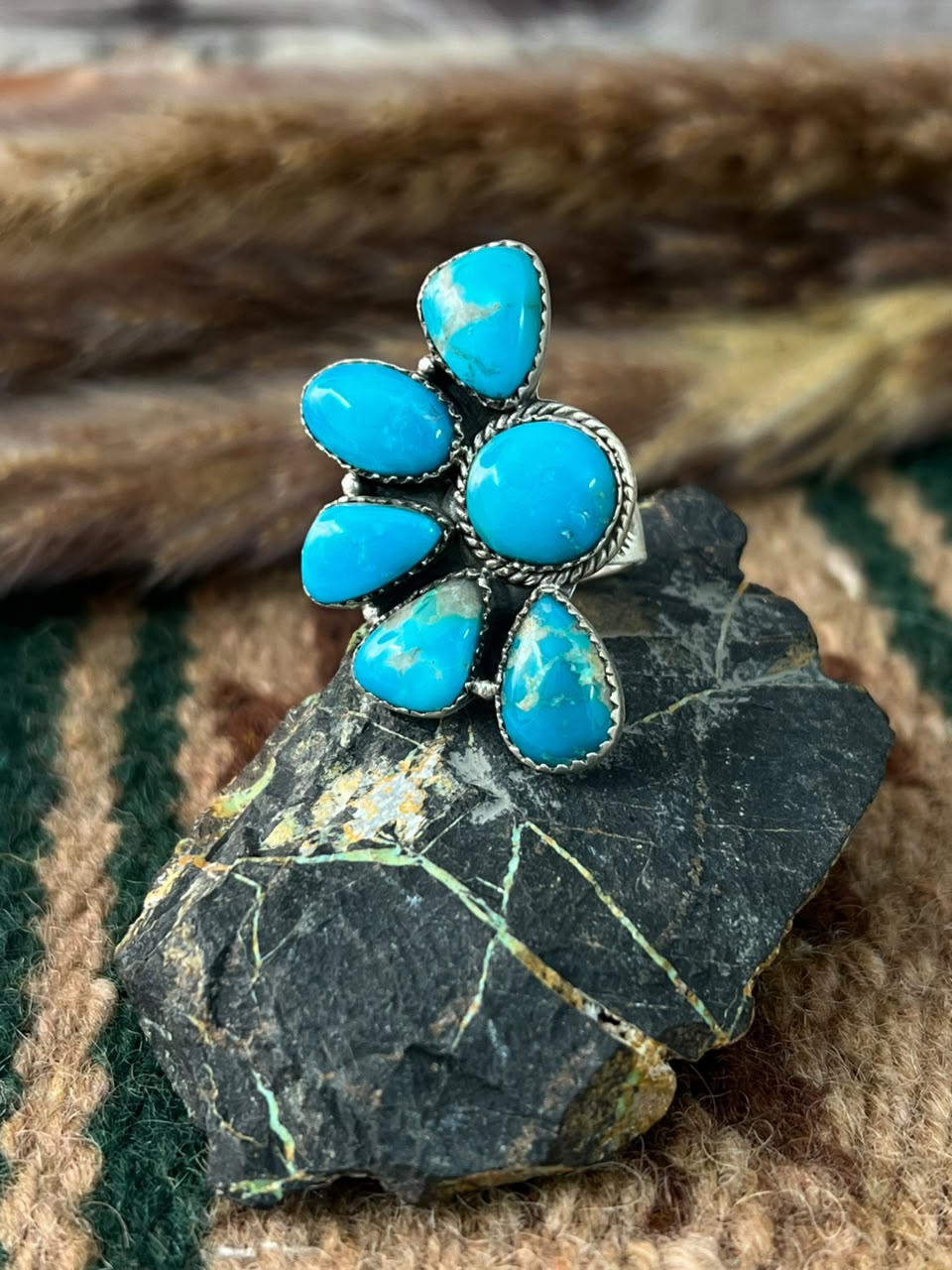 Handmade Sterling Silver Hardy Pit Collection: Adjustable Ring Signed Nizhoni