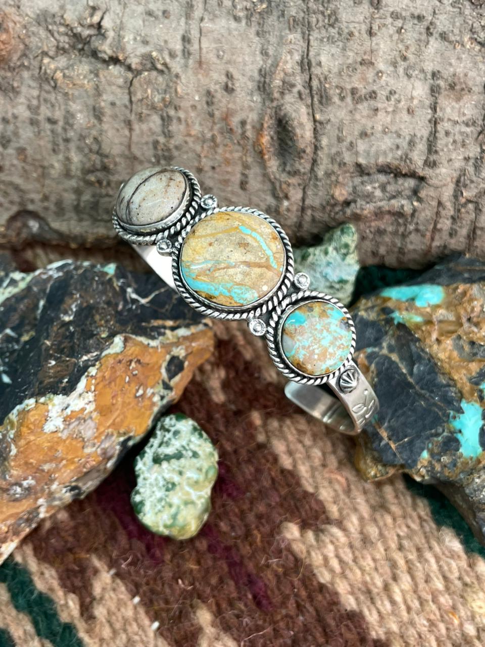 Handmade Sterling Silver Royston Ribbon Turquoise Cuff Bracelet "Signed Nizhoni"