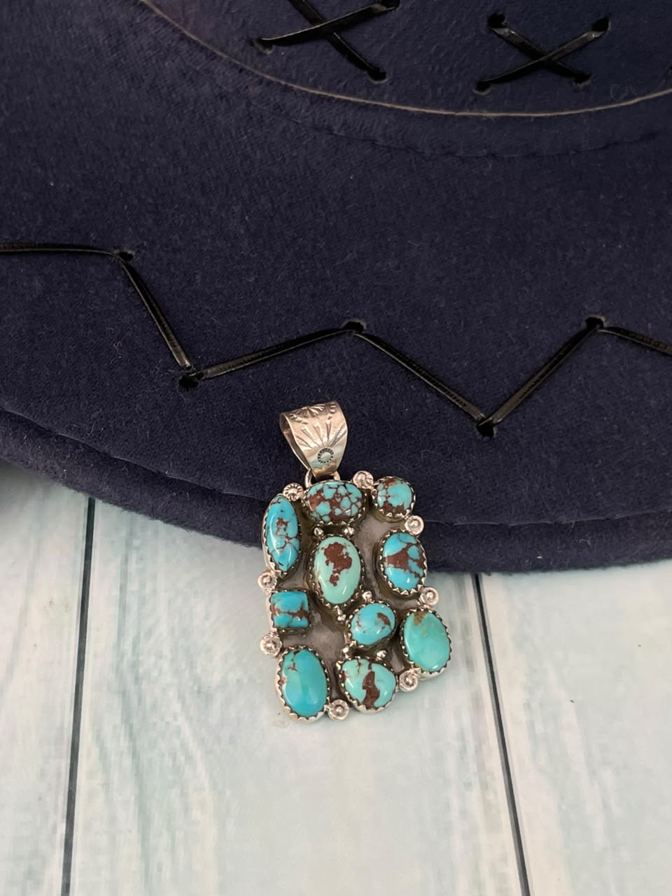 Handmade Sterling Silver Egyptian Turquoise Collection: Pendant Signed Nizhoni