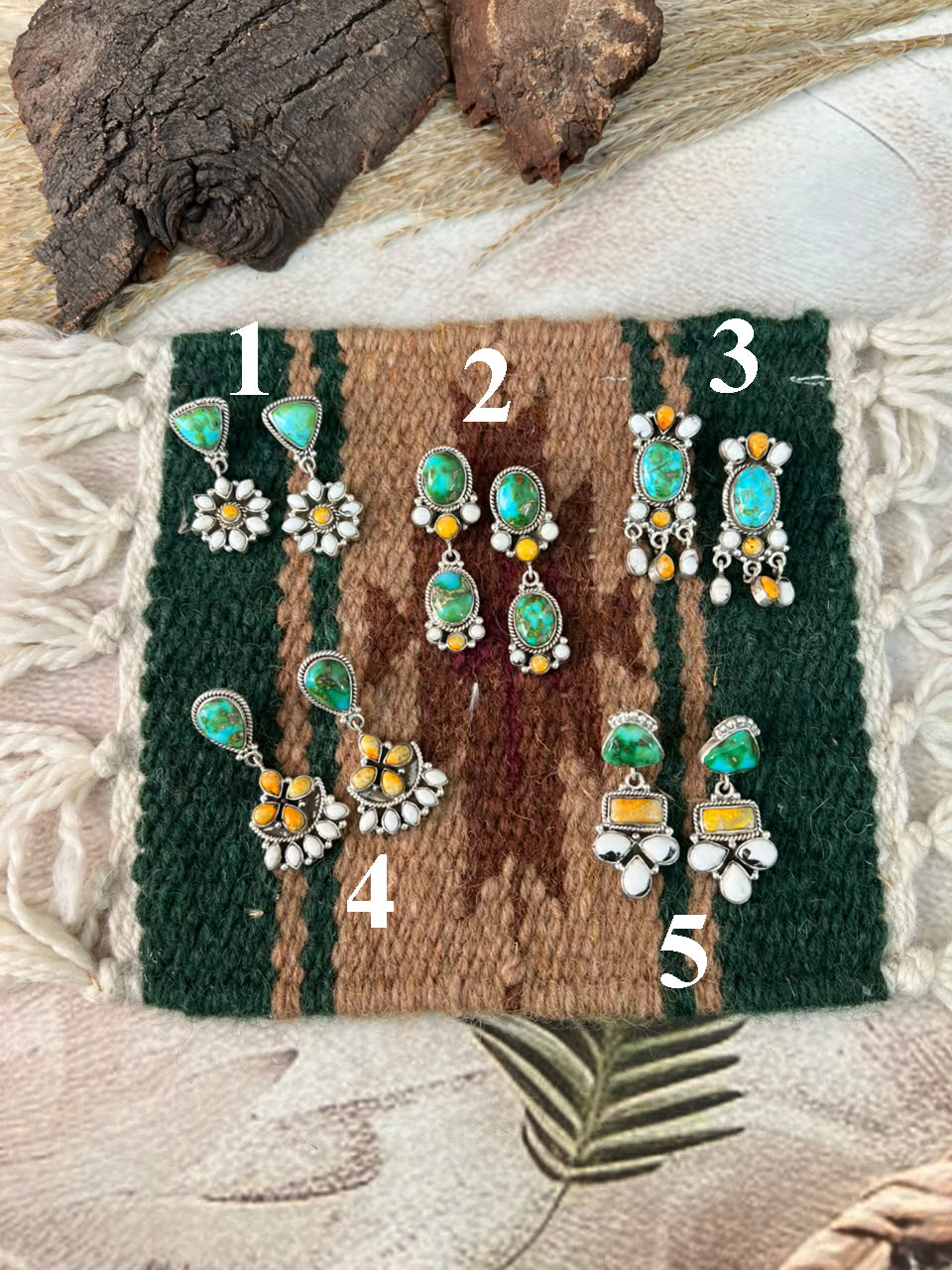 Handmade Sterling Silver Sonoran Mountain Turquoise with Bumblebee and White Buffalo Spring Collection: Post Dangle Earrings Signed Nizhoni