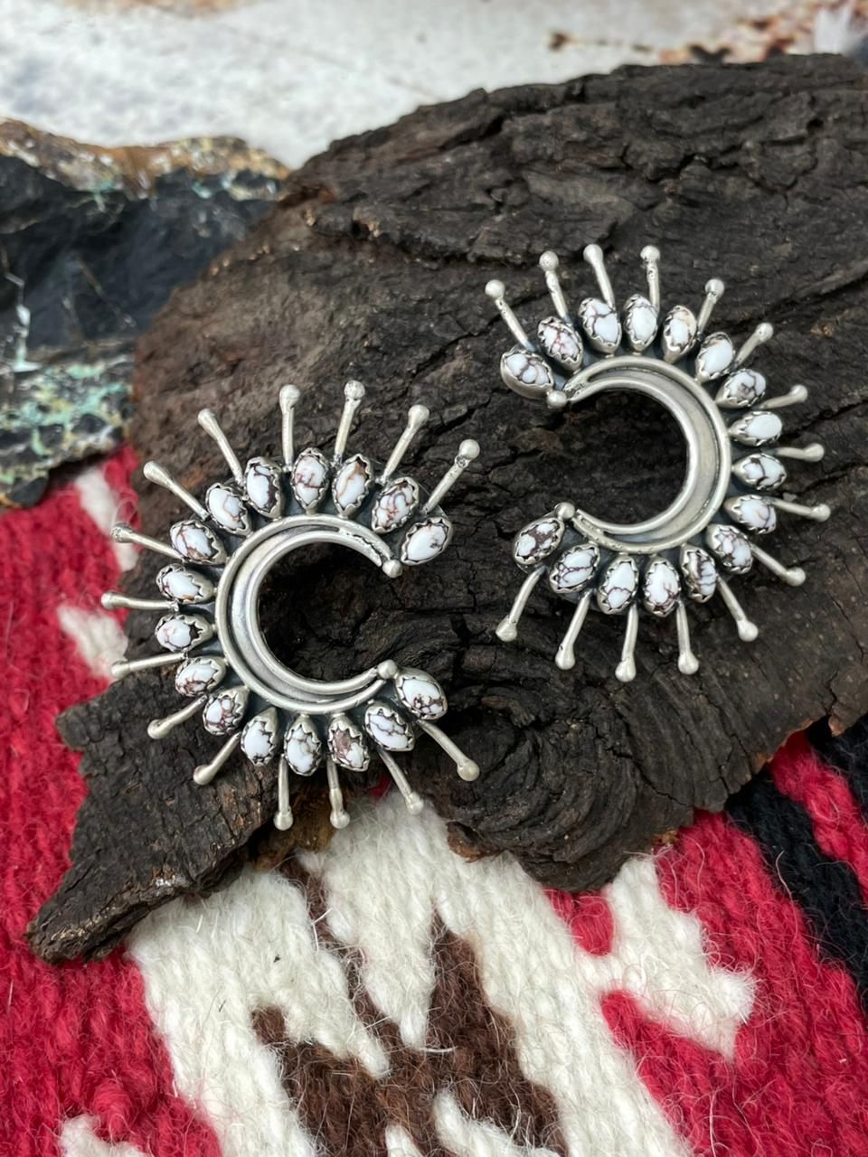 Handmade Sterling Silver Wildhorse Magnesite Post Studs Earrings "Signed Nizhoni"