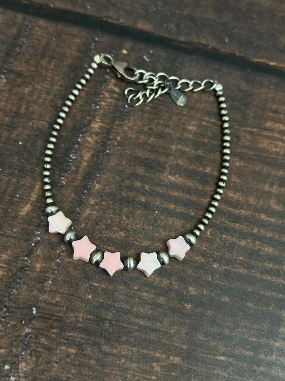 Handmade Sterling Silver Pink Conch Beaded Star Bracelet with Signed Nizhoni (7)