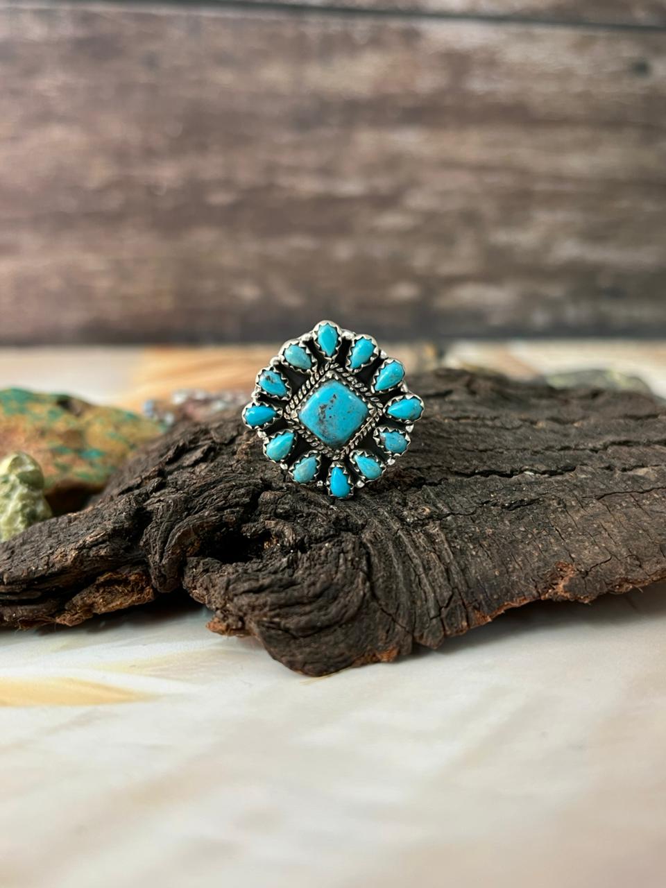 Handmade Sterling Silver Blue Turquoise Adjustable Ring "Signed Nizhoni"