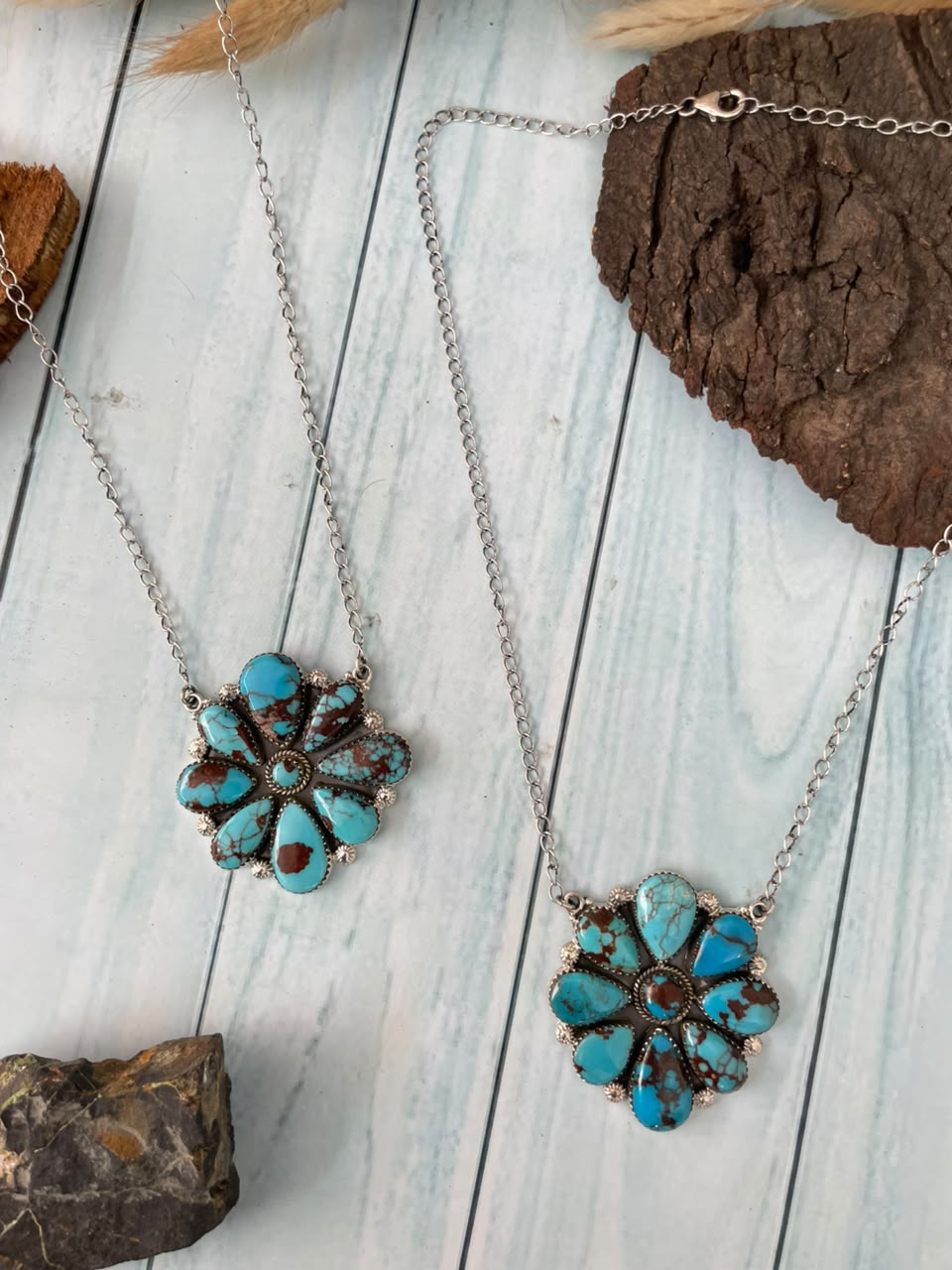 Handmade Sterling Silver Egyptian Turquoise Collection: Necklace Signed Nizhoni