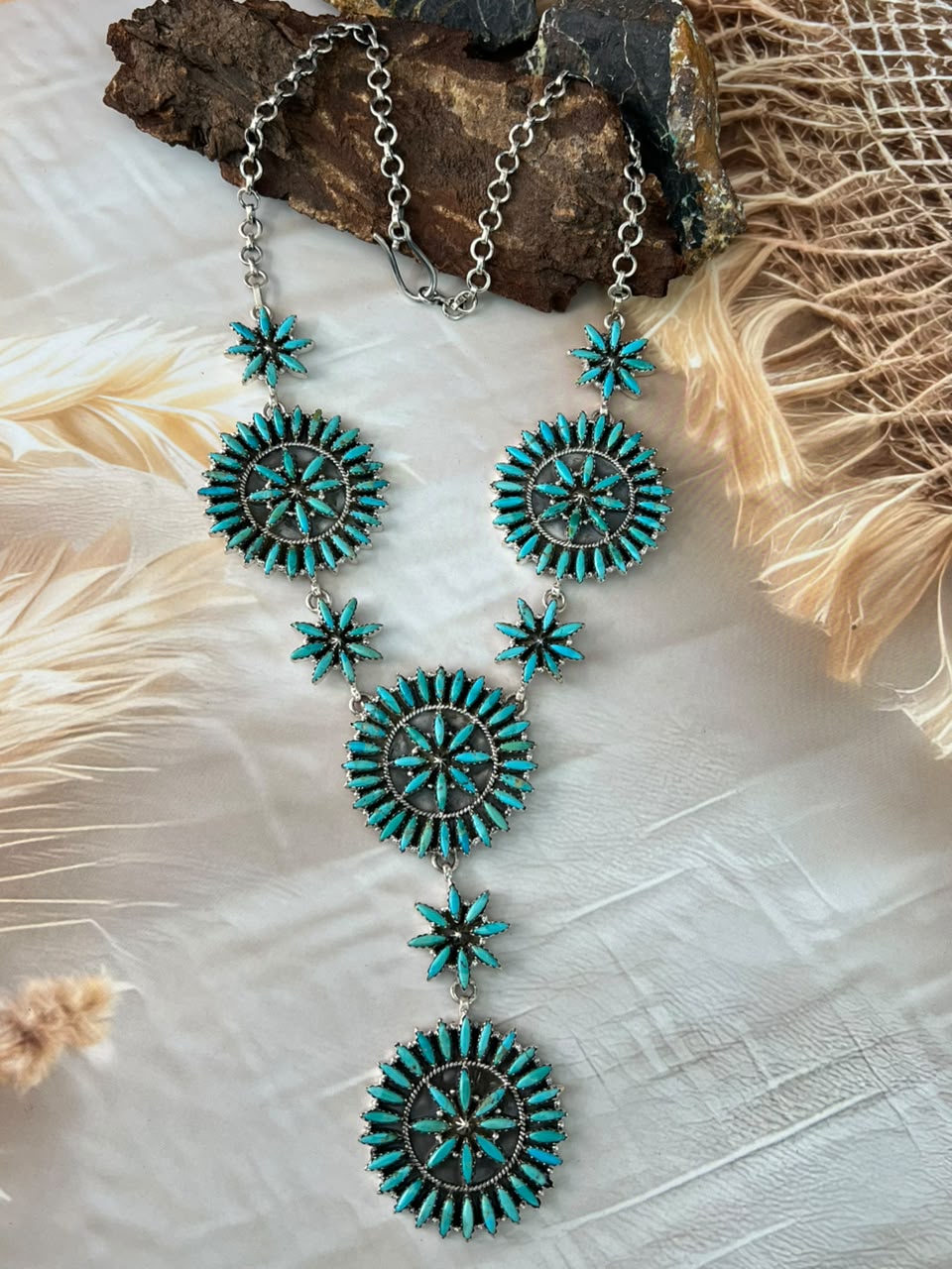 Handmade Sterling Silver Kingman Turquoise Necklace Signed Nizhoni
