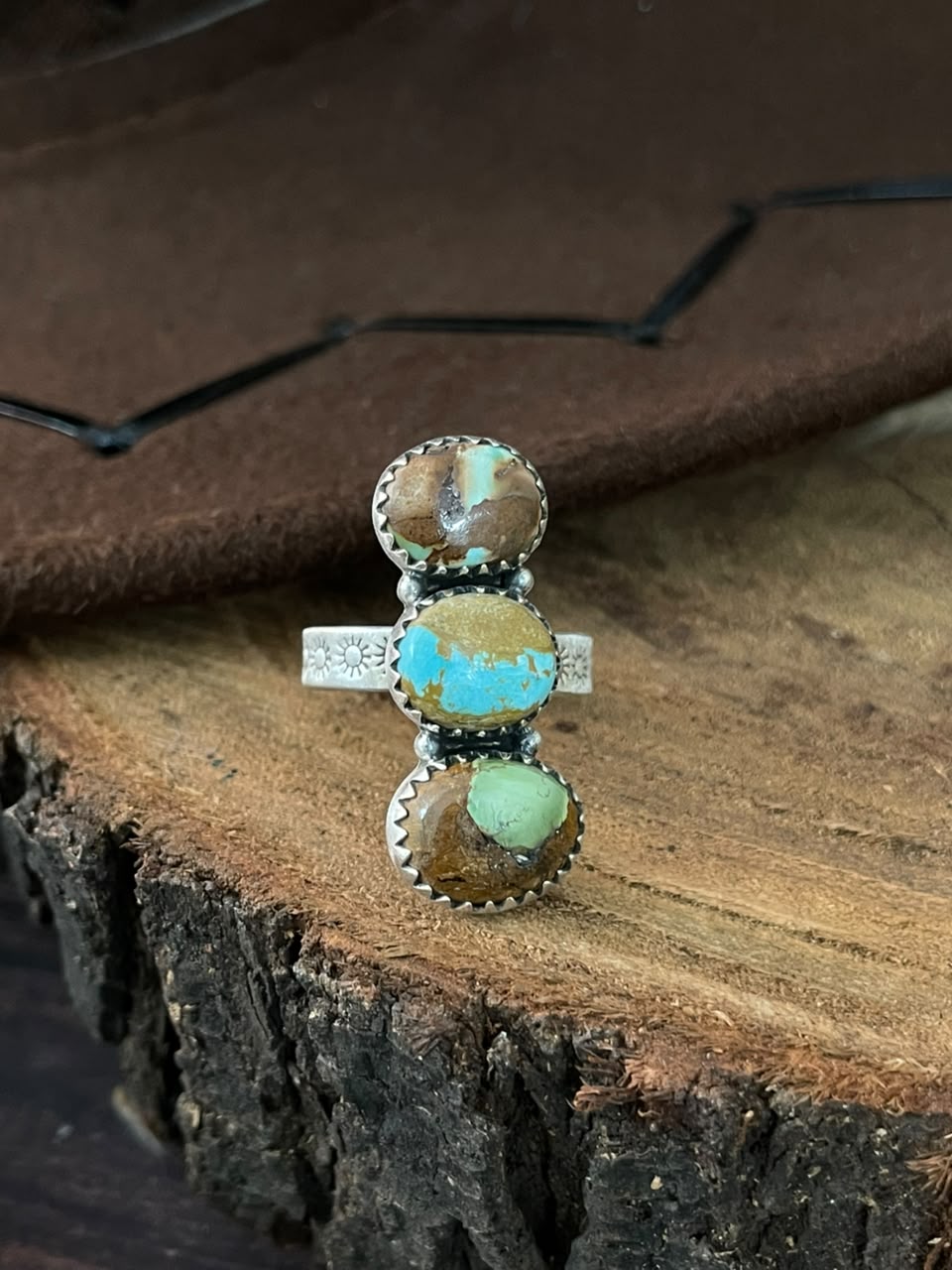 Handmade Sterling Silver Royston Turquoise Adjustable Ring Signed Nizhoni