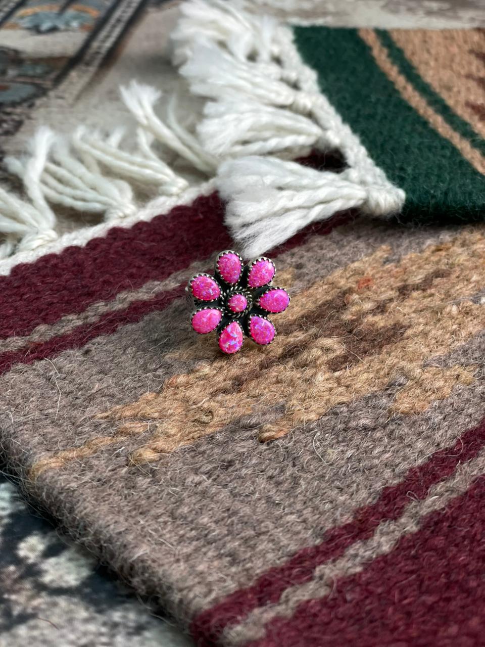 Handmade Sterling Silver Hot Pink Adjustable Ring "Signed Nizhoni"