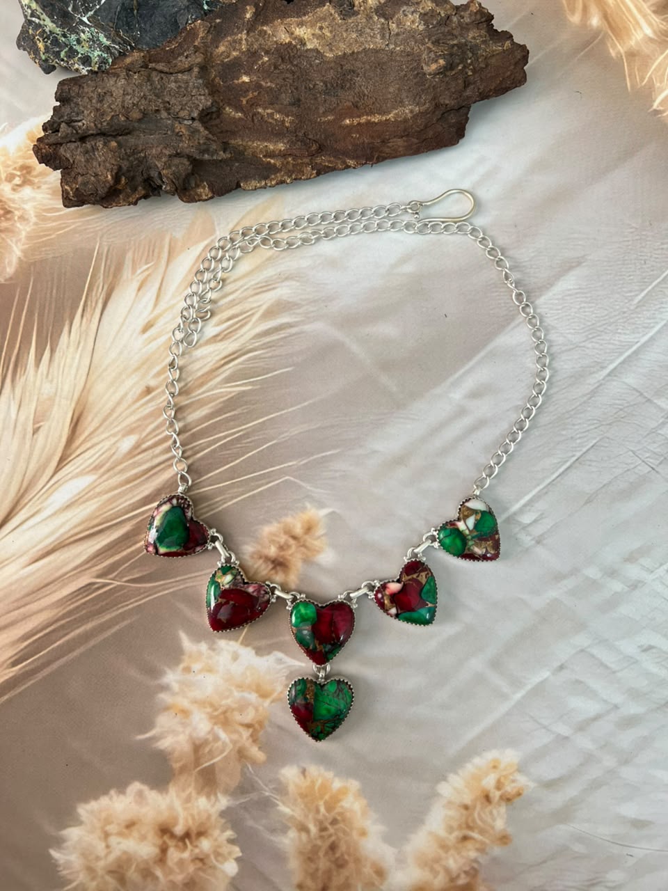 Handmade Sterling Silver Christmas Dahlia Collection: Heart Necklace Signed Nizhoni