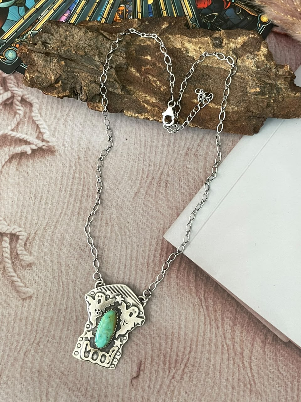 Handmade Sterling Silver Kingman Turquoise Halloween Collection: Necklace Signed Nizhoni