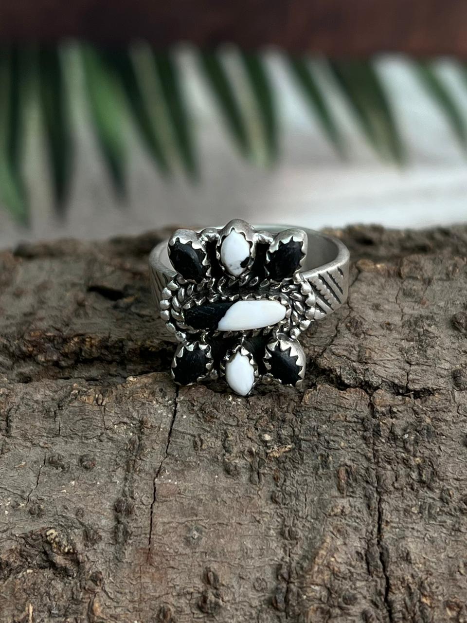 Handmade Sterling Silver White Buffalo Adjustable Ring "Signed Nizhoni"