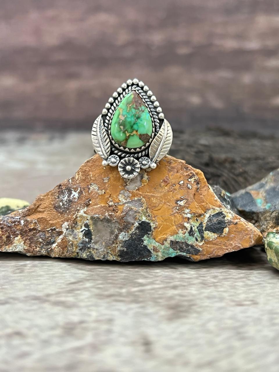 Handmade Sterling Silver Sonoran Mountain Turquoise Adjustable Ring "Signed Nizhoni"